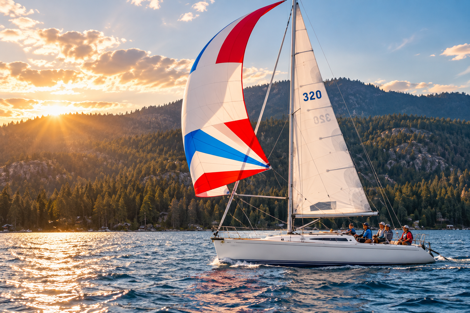 Sailing students learning on a beautiful inland lake