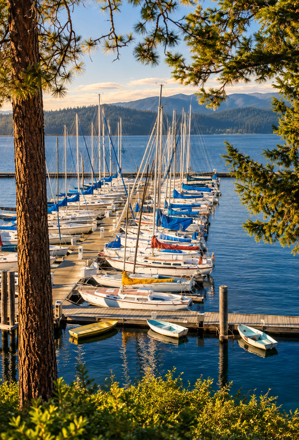 Sailing students learning on a beautiful inland lake with Bonneville School of Sailing